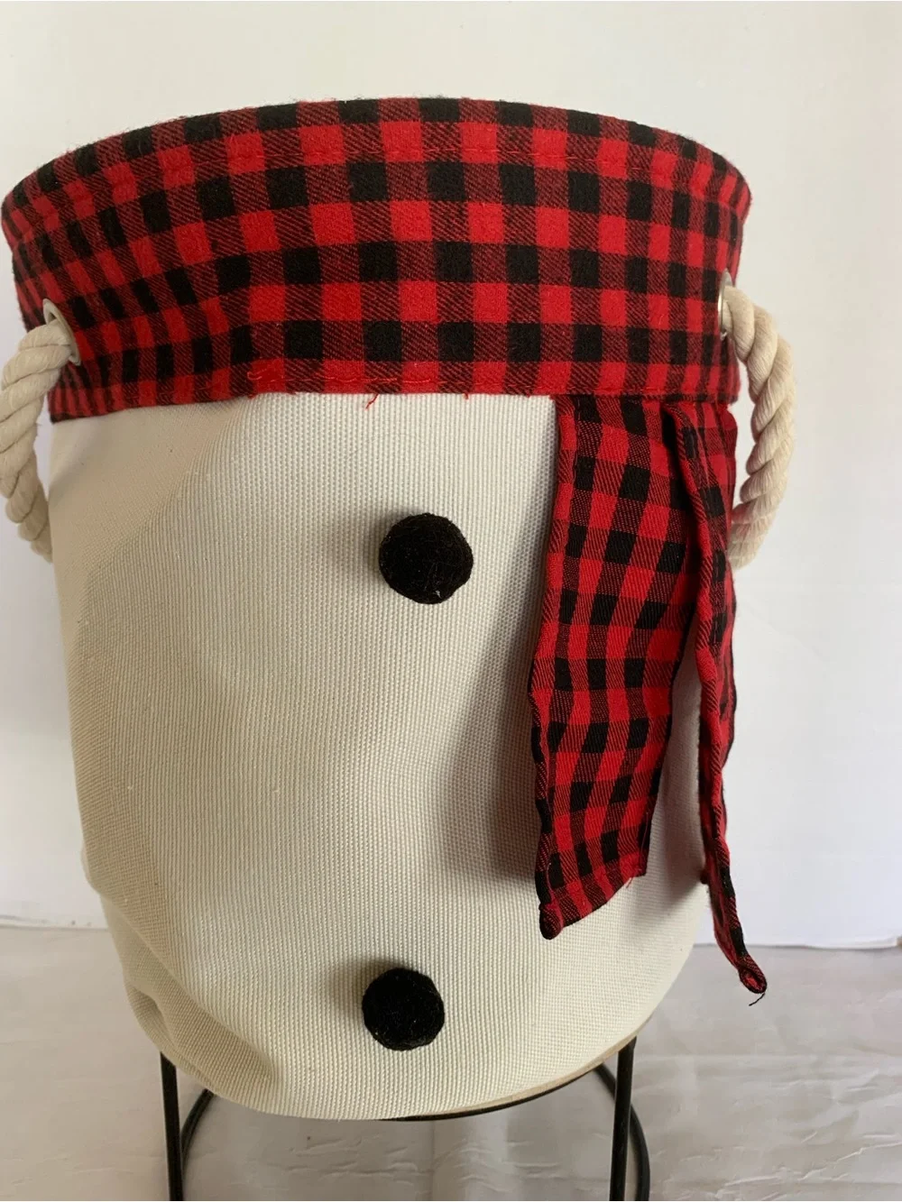 Snowman canvas storage basket with rope handles